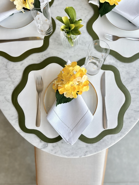 Jogo Americano Waves Impermeável Dupla Face | Verde e Branco