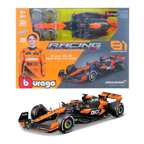 McLaren MCL38 Oscar Piastri #81 Kit em Metal p/ Montar Formula 1 2024 -1/24 Bburago 28512