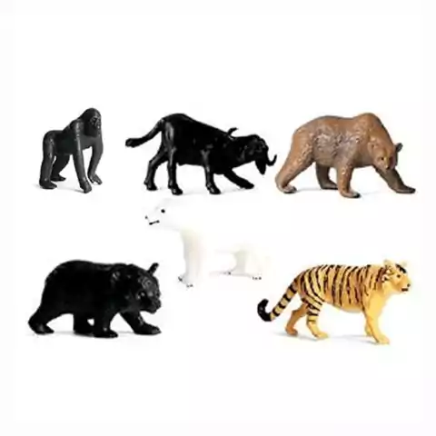 Animais Selvagens Kit Com 6 Animais Tigre Ursos Búfalo Macaco 43680 Toyng