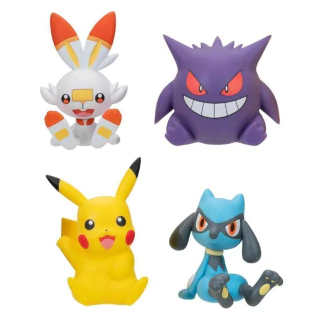 Kit Com 4 Bonecos Pokémon Pikachu, Gengar, Scorbunny e Riolu Sunny 4330