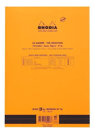 Bloco De Desenho E Notas Rhodia A5 N°16 Capa Laranja 162007