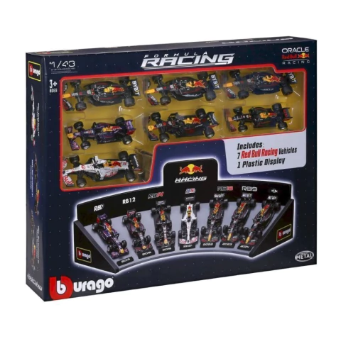 Pack C/ 7 Miniaturas Formula 1 Red Bull Racing F1 c/ Expositor 1/43 Bburago 38168