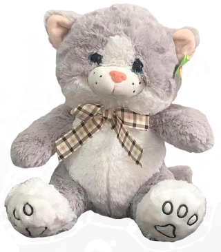 Gato Cinza De Pelúcia 30 Cm Sentado Fizzy Fe6845