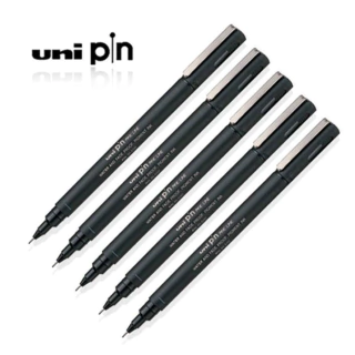Estojo Com 5 Canetas Profissional Pin Fine Line Cor Preta Uni-Ball 5004