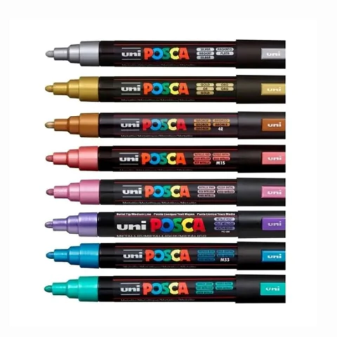 Caneta Posca Estojo PC-5M Com 8 Cores Metálicas Uni 1.8-2.5mm 3951