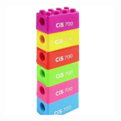 Kit Com 3 Apontador Escolar Com Depósito Formato Lego Sortido Cis 0789