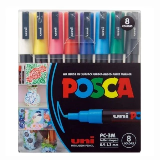 Estojo Caneta Posca Com 8 Cores PC-3M 0.9-1.3 mm UNI-BALL 8133