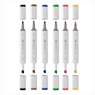 Marcador Artístico Graf Duo 2 Pontas Estojo Com 6 Cores Básicas Cis 6303