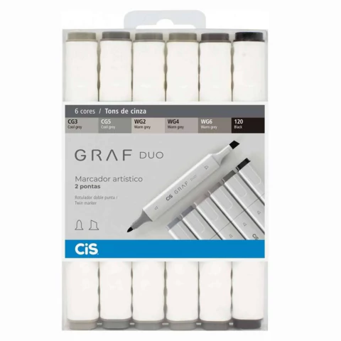 Marcador Artístico Graf Duo 2 Pontas Estojo Com 6 Cores Tons De Cinza Cis 6337