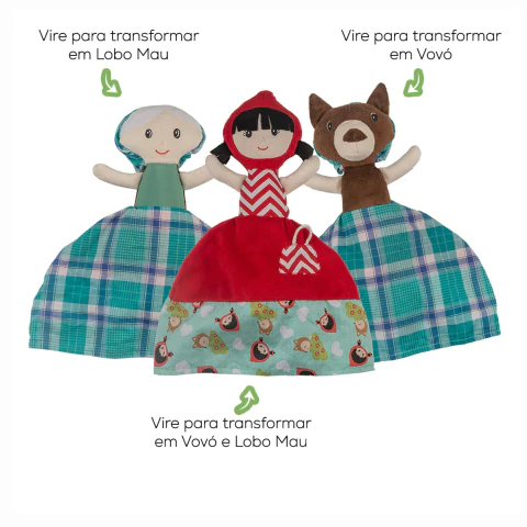 Pelúcia Vira Vira Chapeuzinho Vermelho, Vovó e Lobo Mau Cas Brinquedos 5404