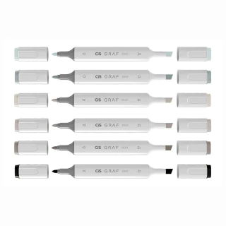 Marcador Artístico Graf Duo 2 Pontas Estojo Com 6 Cores Tons De Cinza Cis 6337