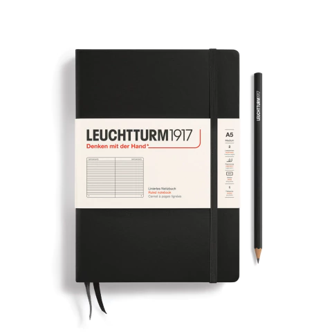 Caderno Leuchtturm1917, Medium (A5) - 251 Páginas, Capa Dura, Pautado, Preto 300612