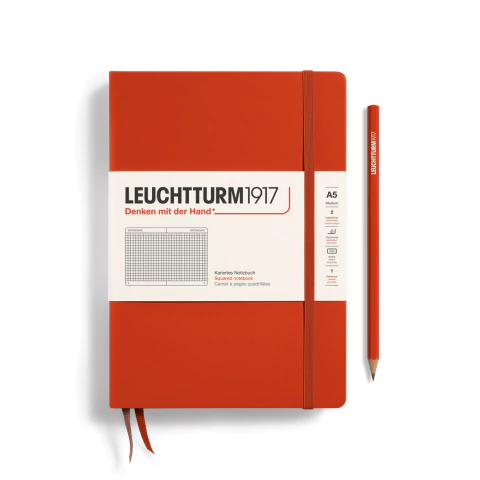 Caderno Leuchtturm1917, Medium (A5) - 251 Páginas, Capa dura, Quadriculado, Vermelho Raposa 367253