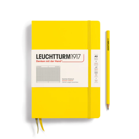 Caderno Leuchtturm1917, Medium (A5) - 251 Páginas, Capa dura, Quadriculado, Amarelo Limão 344799