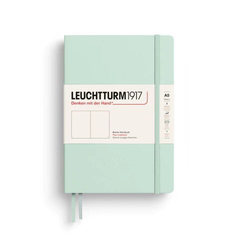Caderno Leuchtturm1917, Medium (A5) - 251 Páginas, Capa dura, Sem Pauta, Verde Menta 367258