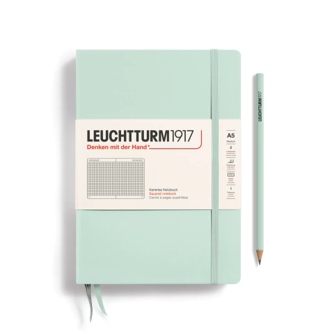 Caderno Leuchtturm1917, Medium (A5) - 251 Páginas, Capa Dura, Quadriculado, Verde Menta 367261