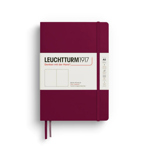 Caderno Leuchtturm1917, Medium (A5) - 251 Páginas, Capa dura, Sem Pauta, Vermelho Porto 359697