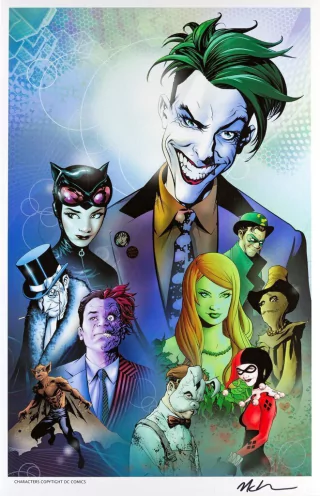 Print Vilões da DC - autografado por Mike McKone - 43,5cm x 28 cm