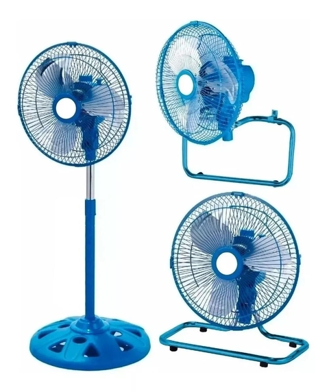 VENTILADOR KANJI 10" Pie Mesa Pared 3 en 1 CELESTE