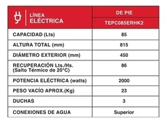 Termotanque Eléctrico Rheem Tepc085erhk2 Blanco 85l Pie - comprar online