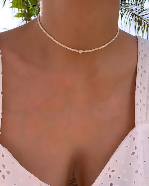 Choker Miçangas Perolada e Coração Madrepérola - Banhada à Ouro / Banhada à Prata - comprar online