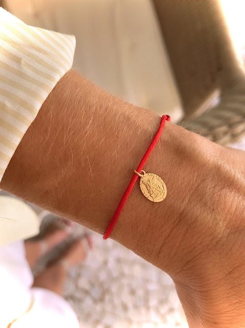 Pulseira Fio de Cetim Medalha São Miguel Arcanjo - Banhada à Ouro / Prata 925 ≋⎈