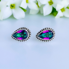 Brincos de prata 925 com pedra natura topázio místico