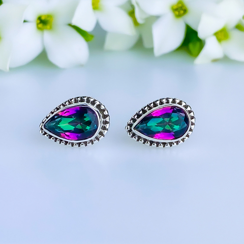 Brincos de prata 925 com pedra natura topázio místico