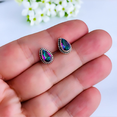 Brincos de prata 925 com pedra natura topázio místico (B1923) - PRATAdaPEDRA