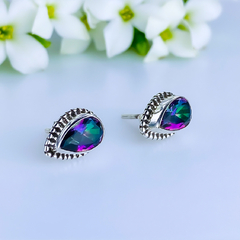 Brincos de prata 925 com pedra natura topázio místico (B1923) - comprar online