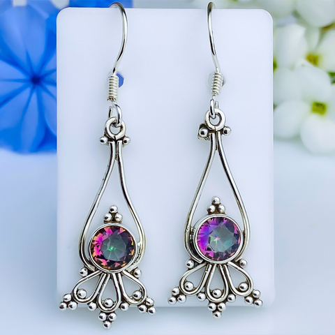 Brincos de prata 925 com pedra natural topázio místico (B2109)