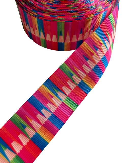 Fita gorgurão estampada lápis 38mm - 1 metro - comprar online