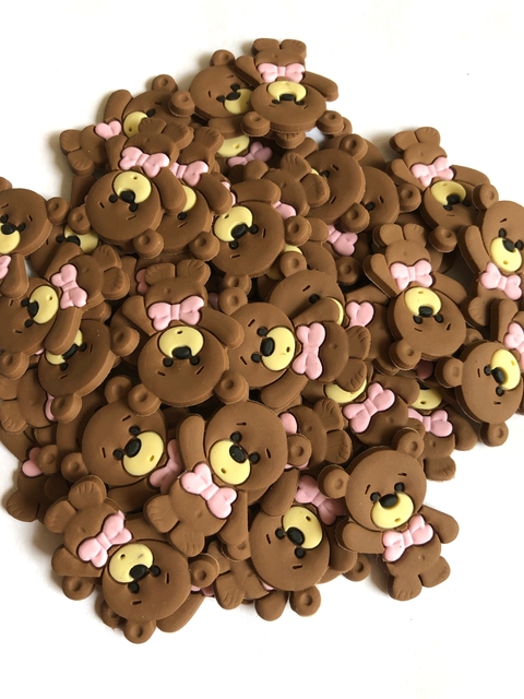 Aplique urso marrom com laço rosa - 1 unidade