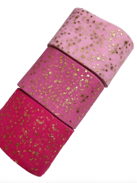 Tule estrelinha tons rosa - 3 metros (1 metro de cada cor)