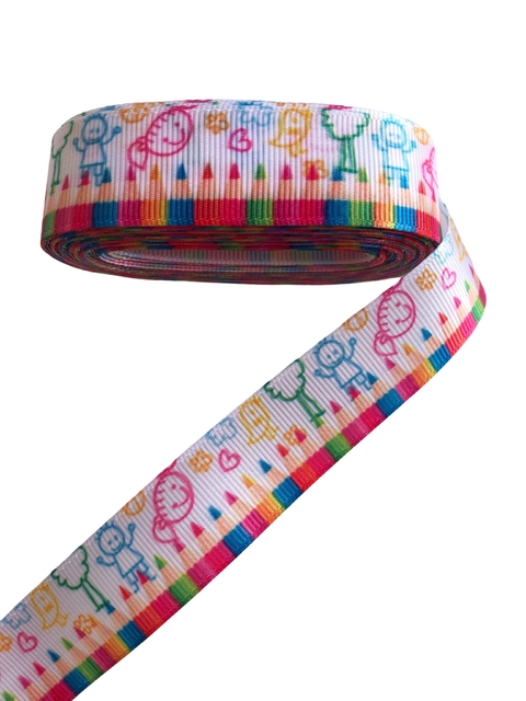 Fita gorgurão estampada lápis e desenhos 22mm - 1 metro - comprar online