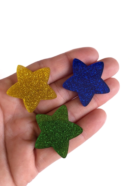 Aplique estrela glitter em acrílico - 1 unidade