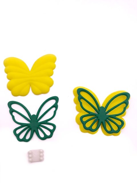 Aplique borboleta emborrachada base amarela - 1 unidade ( 3 peças para montagem)