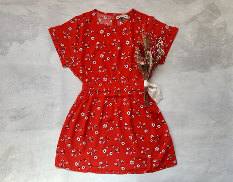 VESTIDO DE FIBRANA FLOREADO ROJO