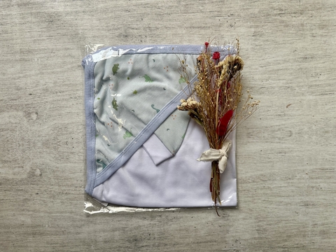 MANTA RECIBIDORA CON CAPUCHA + GORRITO DINOS CELESTE