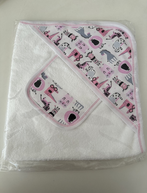 SET TOALLON + BABITA ANIMALITOS GRIS/ROSA - comprar online