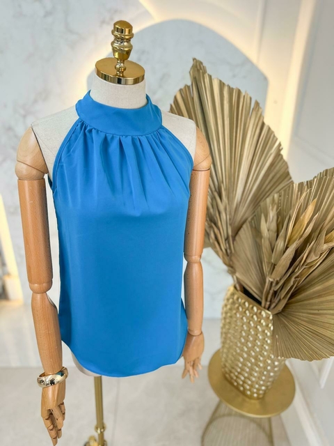 Blusa Crepe Gola - Azul - comprar online