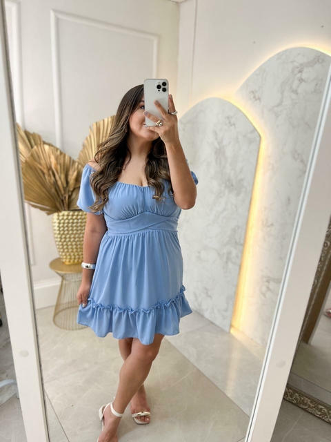 Vestido Chiffon Drapeado - Azul
