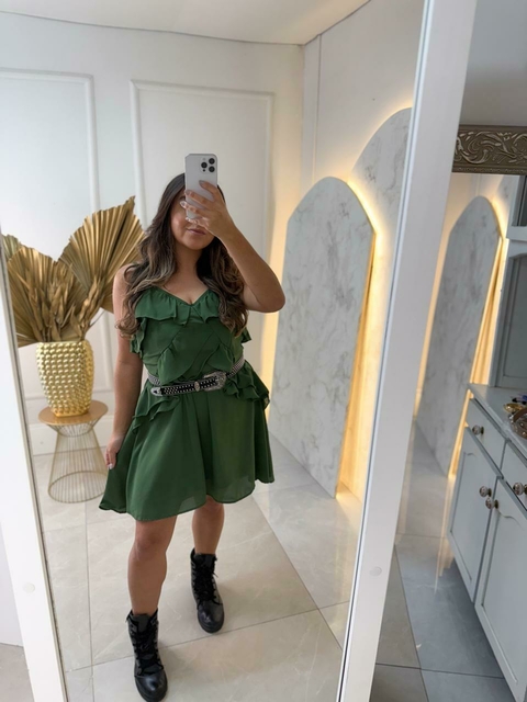 Vestido chiffon babados - Verde - comprar online