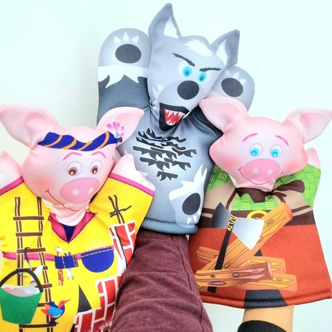 4 TÍTERES DE GUANTES LOS 3 CHANCHITOS + LOBO