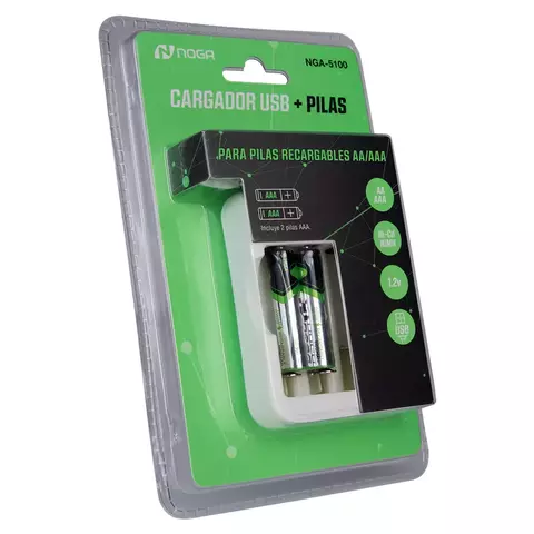 Cargador de Pilas Noga USB+Pilas Recargables NGA-5100