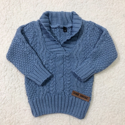 Sweater cuello smoking celeste