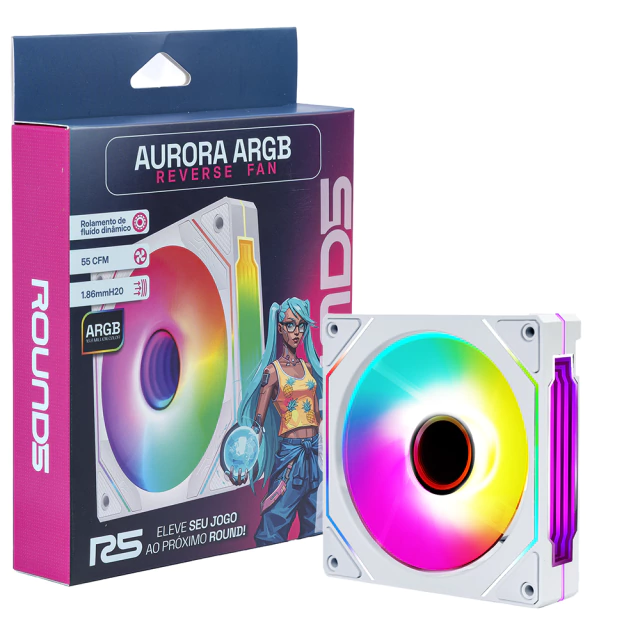 Fan Gamer Round5 Aurora Reverse ARGB Branco 120mm PWM