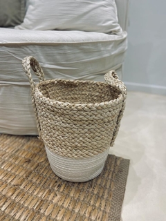CANASTO BLANCO Y NATURAL 27X30X40