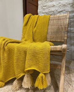 Manta tejida 150x090 cm color mostaza - comprar online