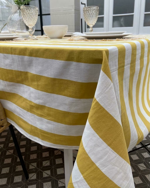 Mantel de tussor a rayas amarillo/blanco 2.60x1.60m